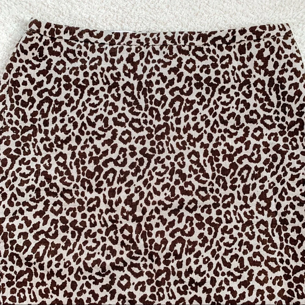 NWT J Crew No 2 Linen Pencil Skirt in Safari Cat Leopard Print Size 8P